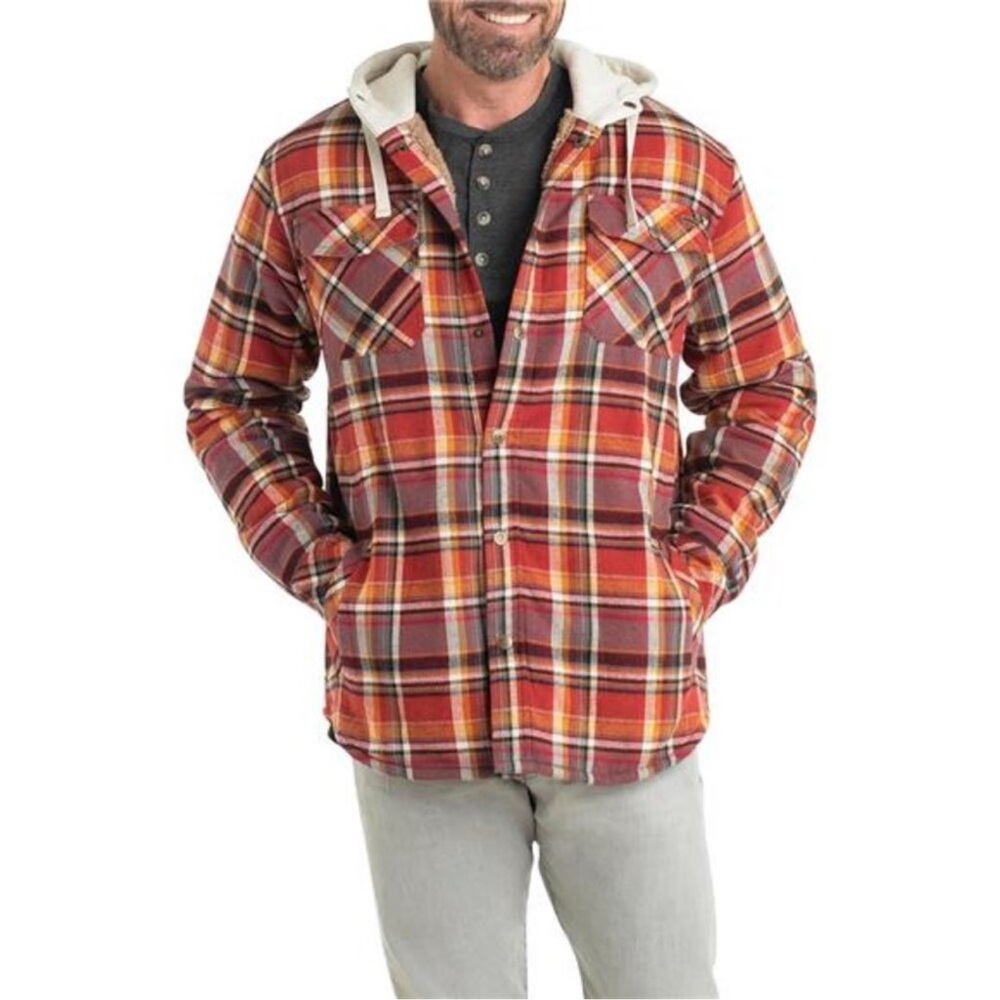 Legendary Whitetails Men's Camp Night Berber Lined Hooded Flannel Shirt Jacket